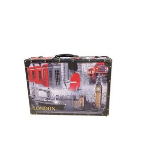 Rare London England Themed Hard Luggage Case 18.5”x5.5”x13” Iconic Scenes Design